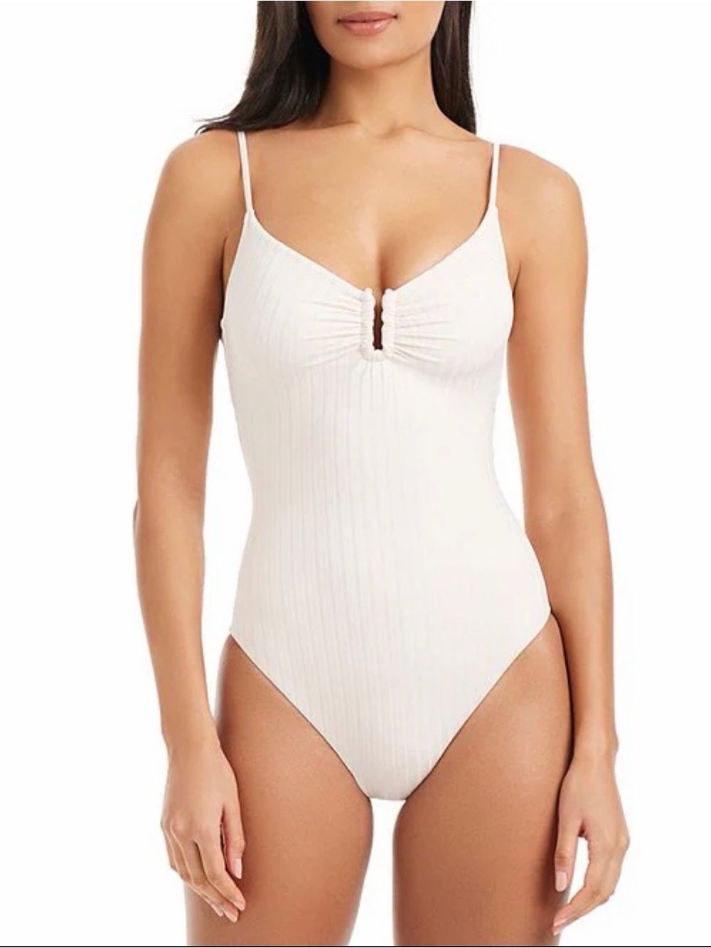 NWT Sanctuary Refresh Rib V-Wire Mio One-Piece Swimsuit White Sand Size Large